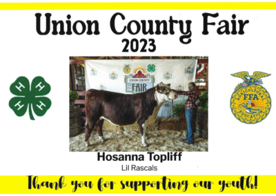 We are proud to continue our sponsorship of the Union County 4H/FFA Livestock Auction.