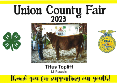 We are proud to continue our sponsorship of the Union County 4H/FFA Livestock Auction.